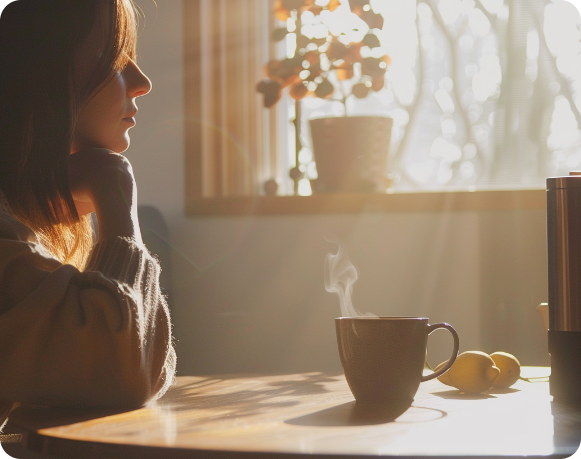 Woman enjoying her morning coffee